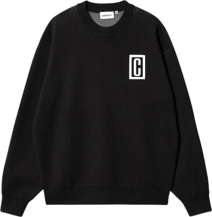 Carhartt WIP Logo Sweatshirts met comfortabele pasvorm en geribde manchetten Black Heren