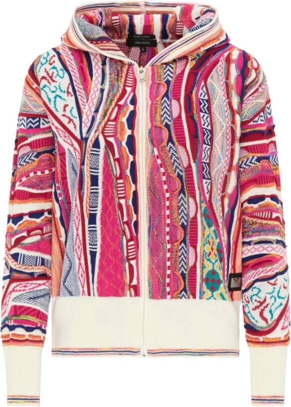 Carlo colucci Unieke Gebreide Cardigan met Capuchon Multicolor Dames