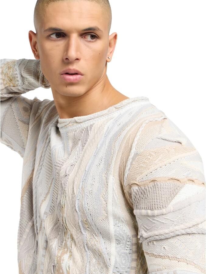 Carlo colucci Kleurrijke Geometrische Gebreide Trui Beige Heren - Foto 3