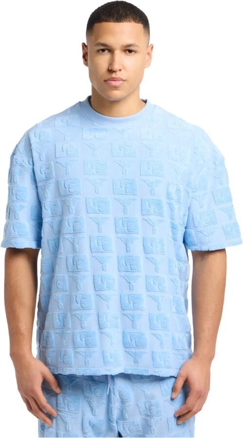Carlo colucci Oversized T-shirt met Terry-inzetstukken Blue Heren - Foto 6