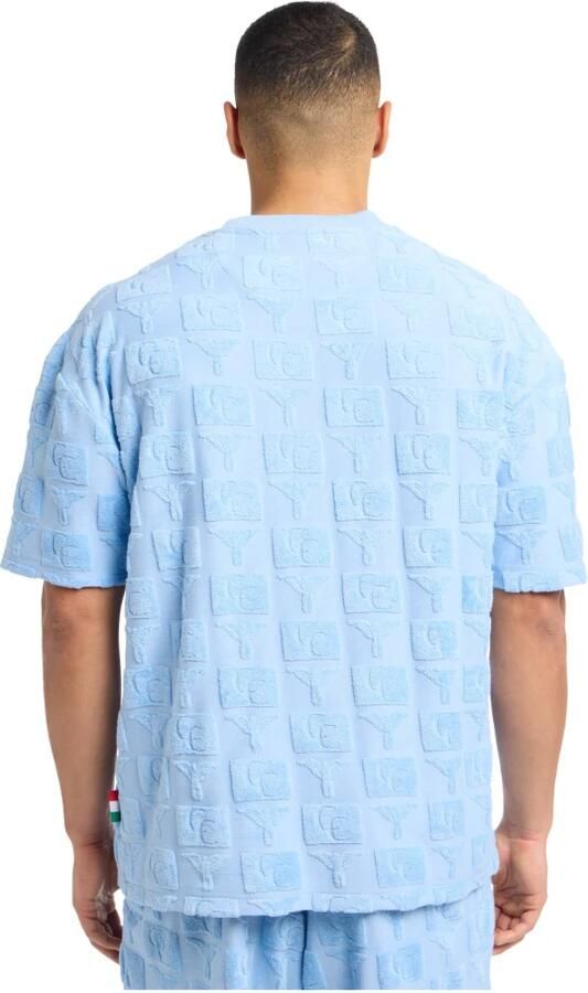 Carlo colucci Oversized T-shirt met Terry-inzetstukken Blue Heren - Foto 5