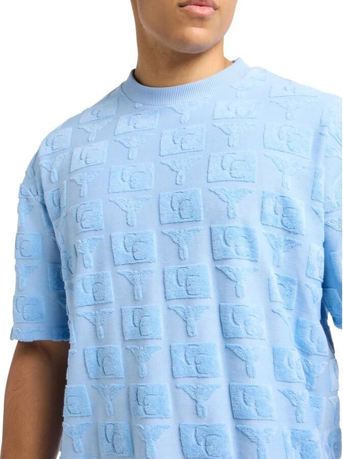Carlo colucci Oversized T-shirt met Terry-inzetstukken Blue Heren - Foto 4