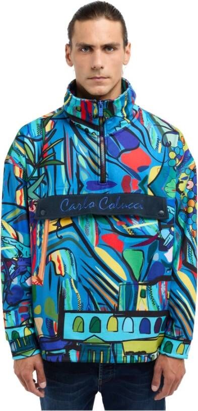 Carlo colucci Casual Fleece Troyer Sweatshirt Blue Heren