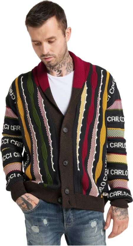 Carlo colucci Unieke Gebreide Cardigan voor Heren Black Heren
