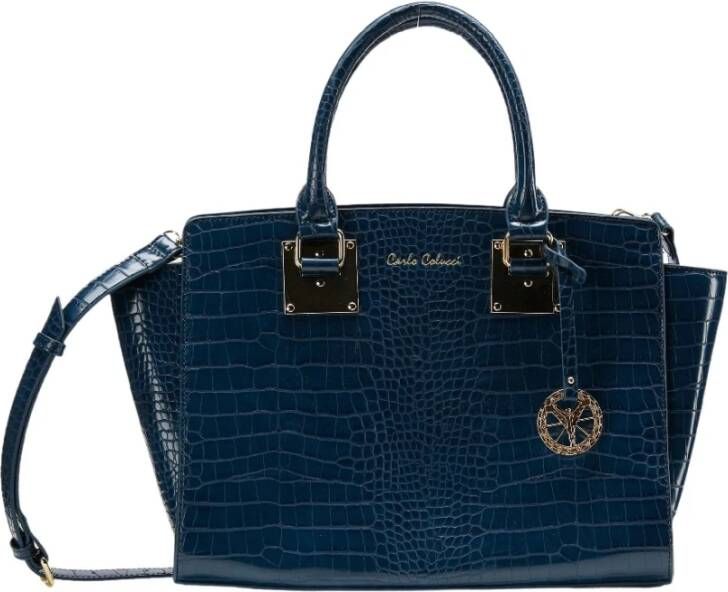 Carlo colucci Elegante Kurzgriffftasche in KrokOOPTIK Cesati Blauw Dames