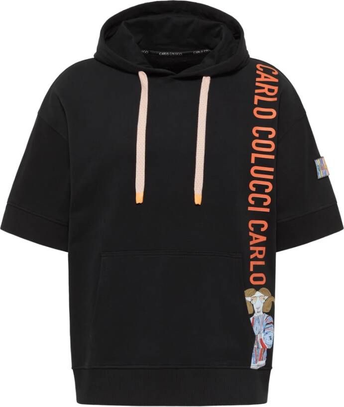 Carlo colucci Korte arm sweatshoodie met letters Crivellaei Zwart Heren