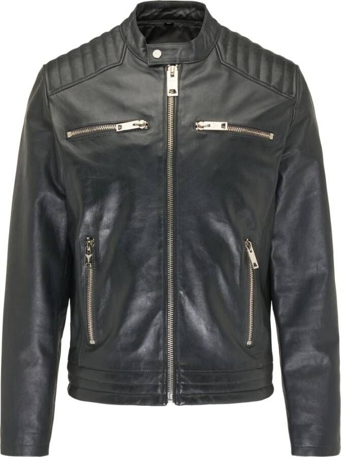 Carlo colucci Heren Biker Leren Jas Bento Zwart Gray Heren