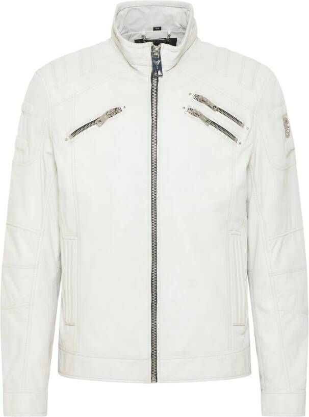 Carlo colucci Joker Bikerstijl Leren Jas White Heren