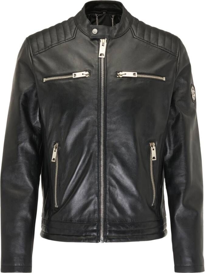 Carlo colucci Heren Biker Leren Jas Bento Zwart Black Heren