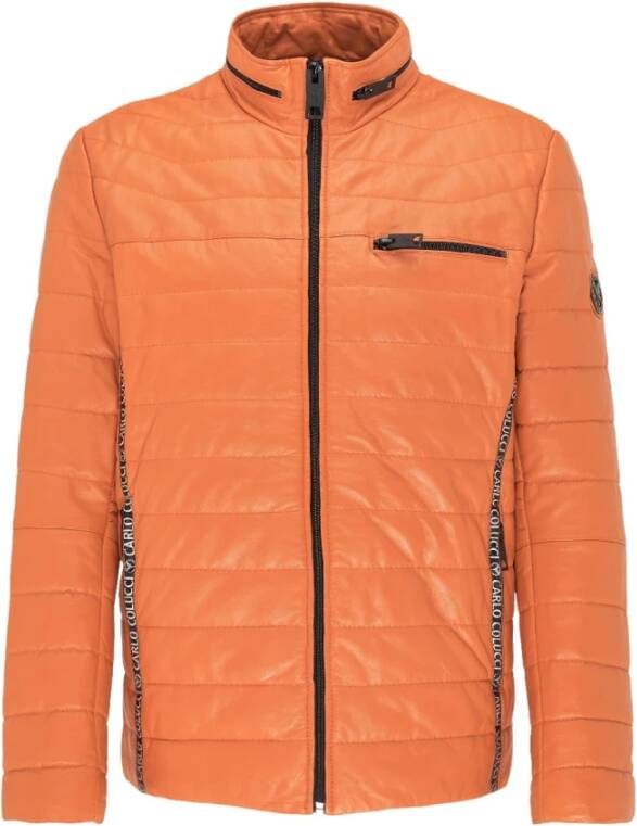 Carlo colucci Gewatteerde Heren Leren Jas Gulf Orange Heren