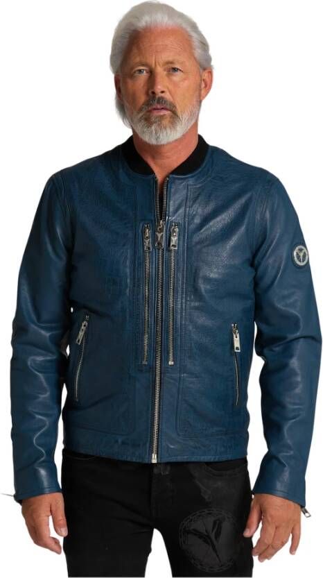 carlo colucci Men Leather Jacket in CrocTooptics Coccodrillo Blauw Heren