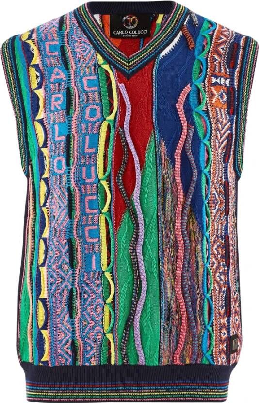 Carlo colucci Daccordo V-Hals Mouwloze Gebreide Trui Multicolor Heren