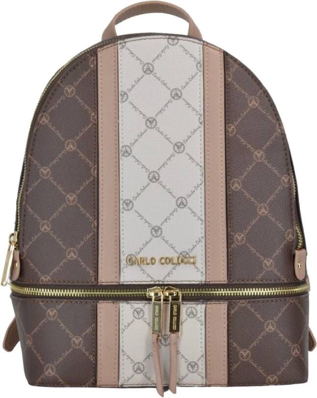 Carlo colucci Stijlvolle rugzak met logoprint Brown Dames