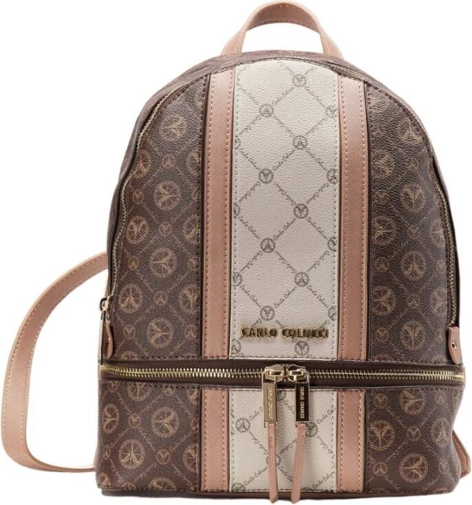 Carlo colucci Stijlvolle rugzak met logoprint Brown Dames
