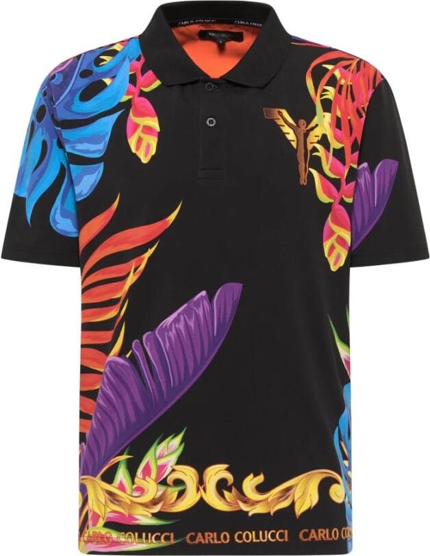 Carlo colucci Polo shirt met palmdruk cristiano Zwart Heren