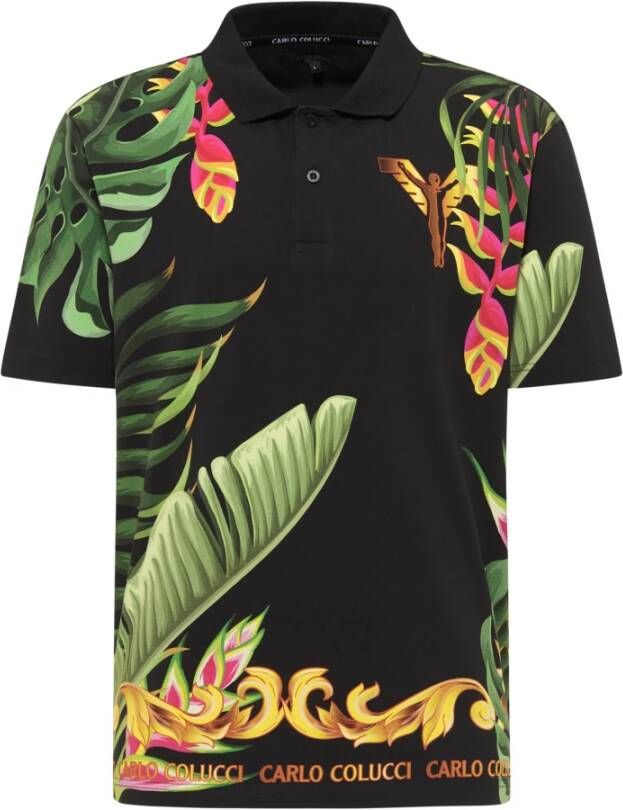 Carlo colucci Polo shirt met palmdruk cristiano Zwart Heren