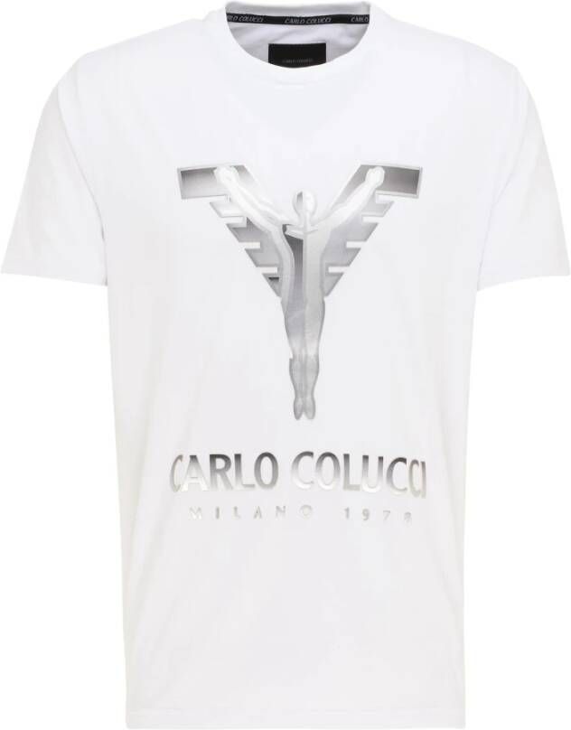 Carlo colucci Heren T-shirt met glanzende print Clementi White Heren