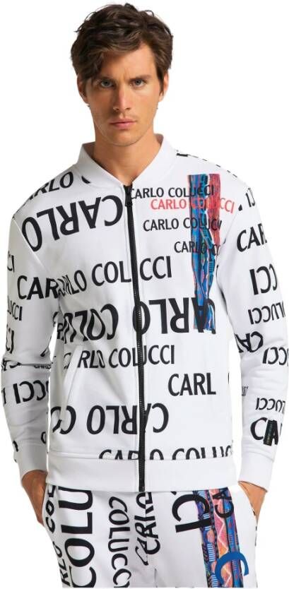 Carlo colucci Comfortabele Sweatjack met Opstaande Kraag White Heren