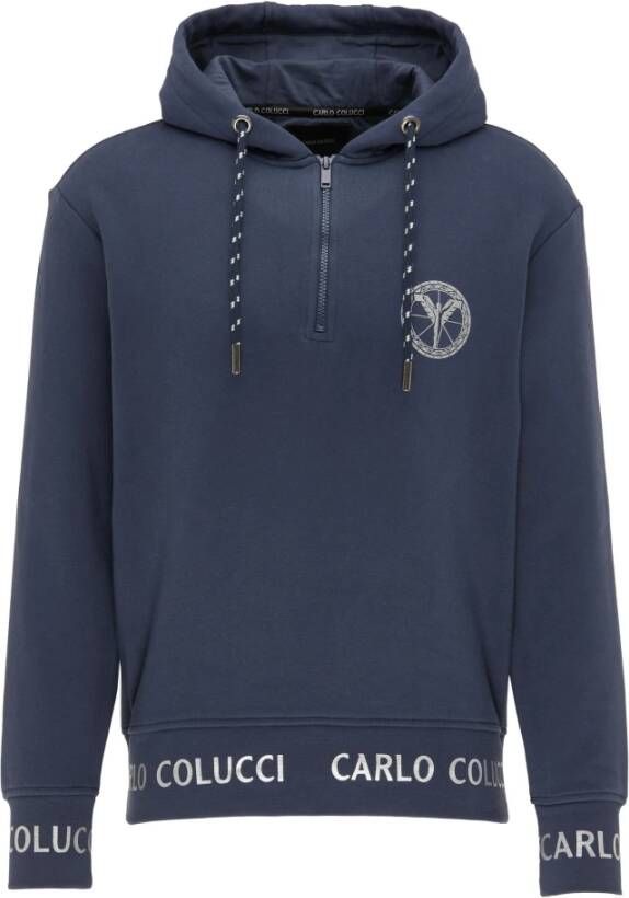 Carlo colucci Heren Basic Hoodie met Ritssluiting Carloni Blue Heren