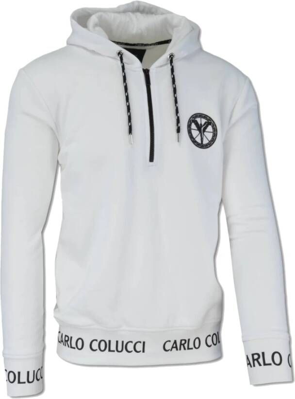 Carlo colucci Heren Basic Hoodie met Ritssluiting Carloni White Heren