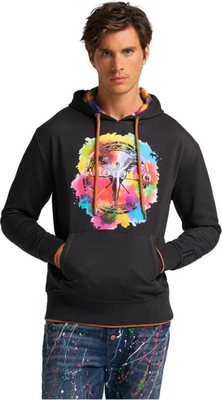 Carlo colucci Unieke Kunstwerk Hoodie met Frontprint Black Heren