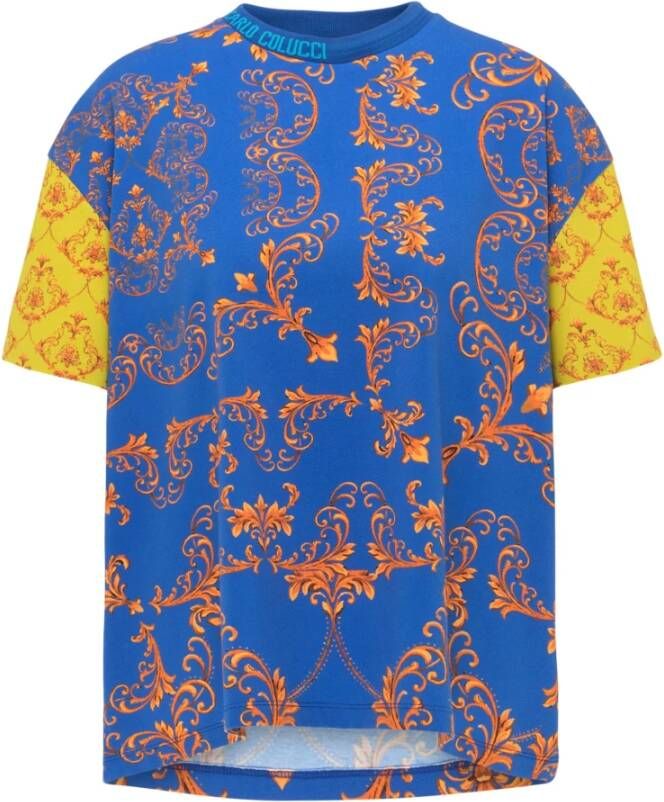 Carlo colucci Vintage Fit Barok Print T-Shirt Blue Dames