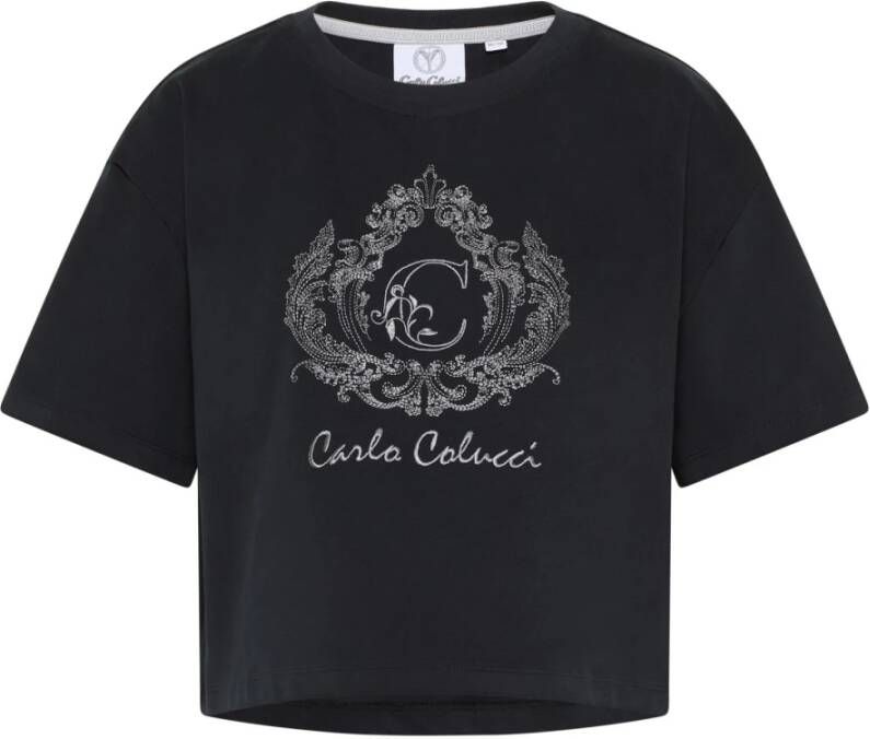 Carlo colucci Uniek Cropped Oversize T-Shirt Black Dames