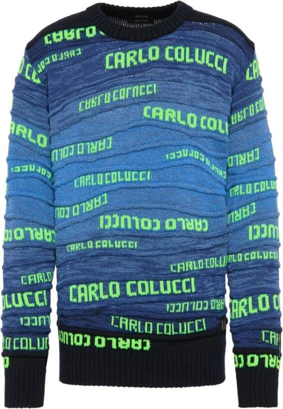 Carlo colucci Gebreide trui met logo-afdrukken Cornaviera Blue Heren