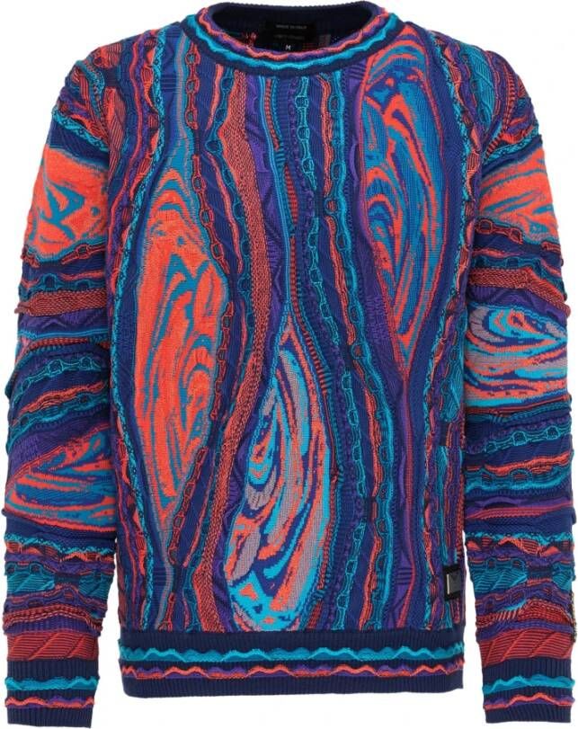 Carlo colucci Heren Allover Jacquard Trui Navy-Rood Blue Heren