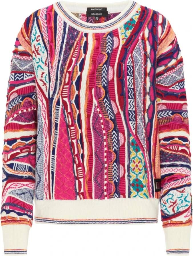 Carlo colucci Unieke Intarsia Gebreide Trui Multicolor Dames