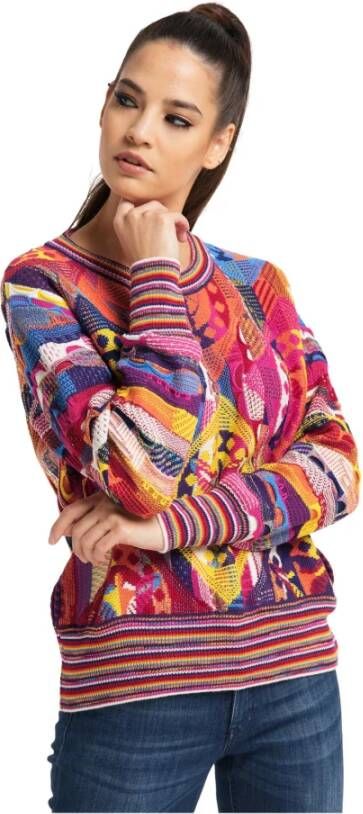 Carlo colucci Kleurrijke Gebreide Trui met Ronde Halslijn Multicolor Dames