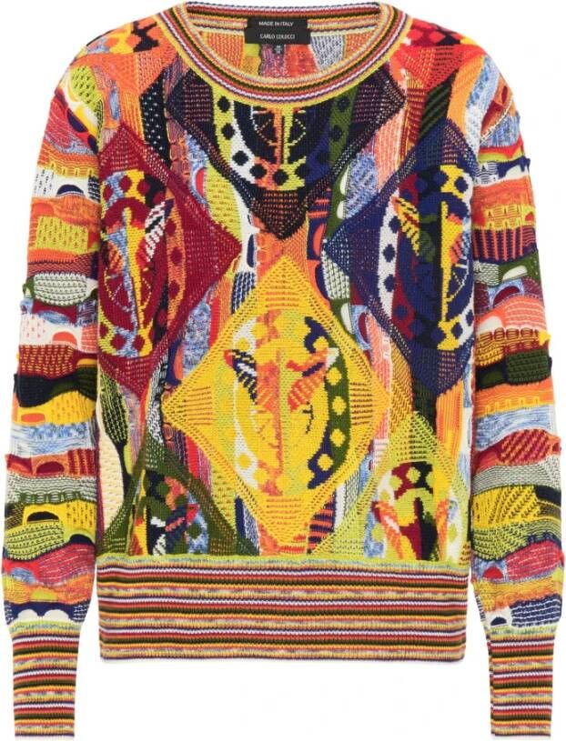 Carlo colucci Exclusieve Ciolari Sweater Dames Ronde Hals Gebreide Trui Multicolor Dames