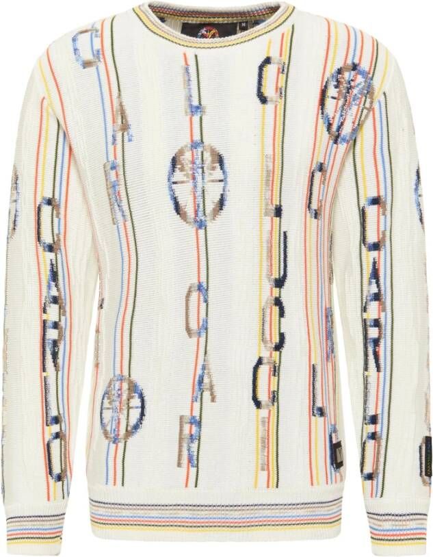 Carlo colucci Unieke Gebreide Trui met Cuccu Design White Heren