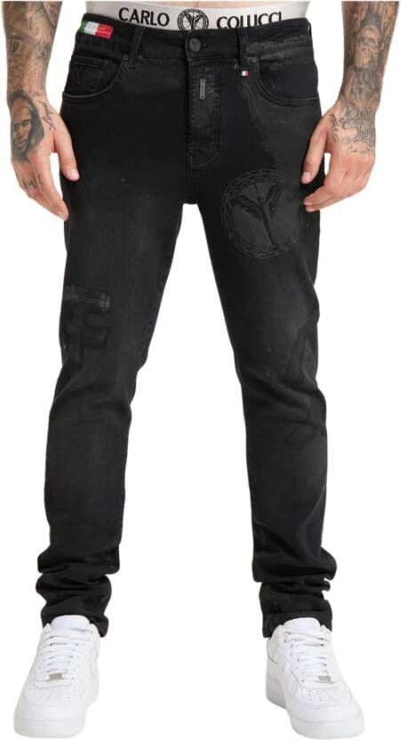 carlo colucci Vernietigde jeans im gebruikte look mit logopatch cecchelin Zwart Heren
