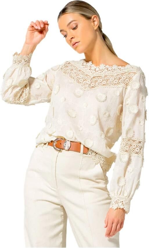 Caroline Biss Korte Mouw Blouse Top Beige Dames - Foto 6