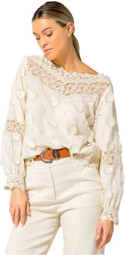 Caroline Biss Korte Mouw Blouse Top Beige Dames - Foto 7