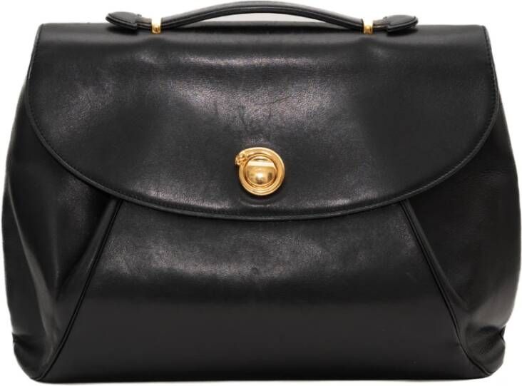 Cartier Vintage Pre-owned Black Leather Document Case with Royal Blue Leather Interior Zwart Dames
