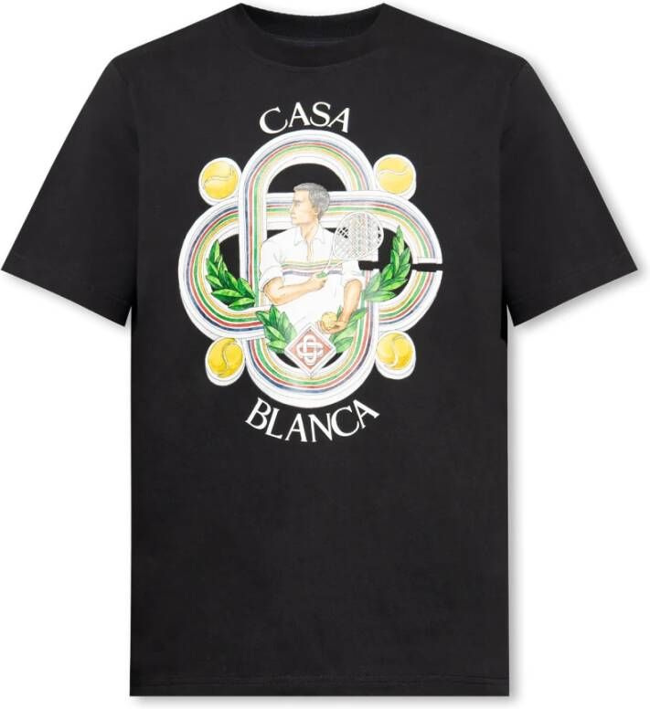 Casablanca Illustration-Print T-shirt in Zwart Multikleur Black Heren