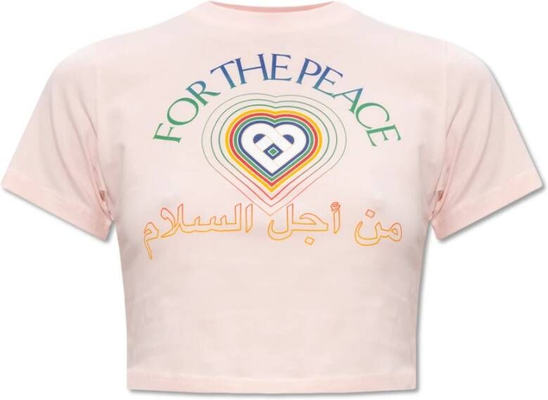 Casablanca Peace Cropped T-shirt met Logo Print Pink Dames