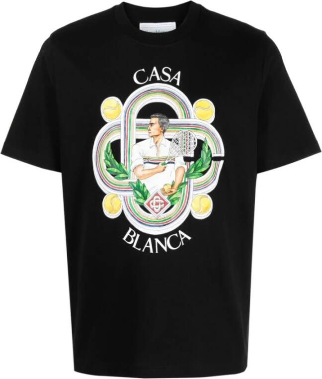 Casablanca Illustration-Print T-shirt in Zwart Multikleur Black Heren