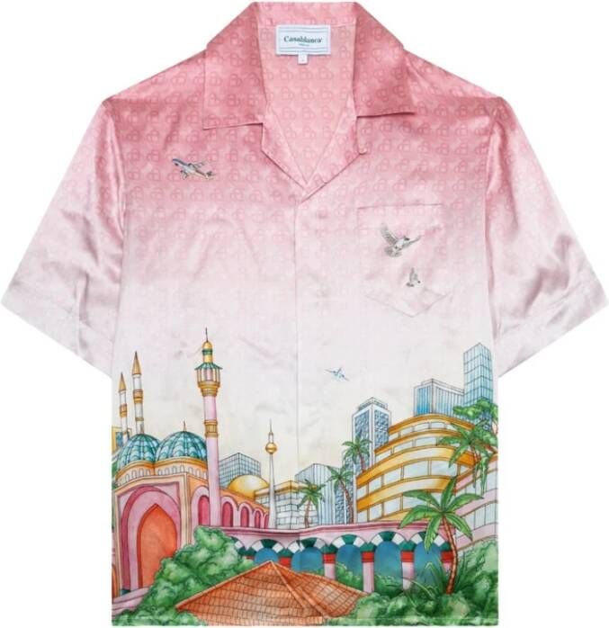 Casablanca Cubaanse Kraag Korte Mouw Shirt Ochtend Stadszicht Multicolor Heren