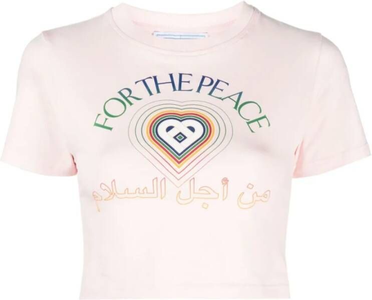 Casablanca Peace Cropped T-shirt met Logo Print Pink Dames