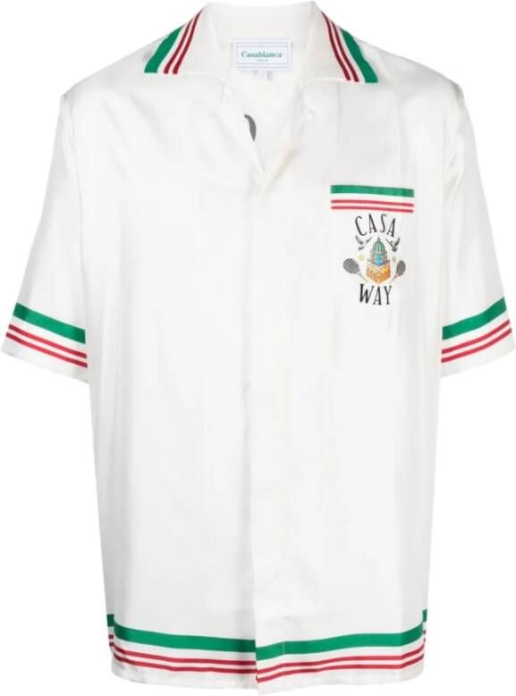 Casablanca Gestreept zijden overhemd met logo print White Heren
