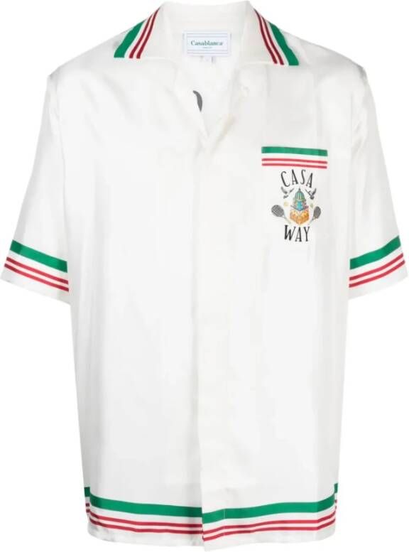 Casablanca Gestreept zijden overhemd met logo print White Heren