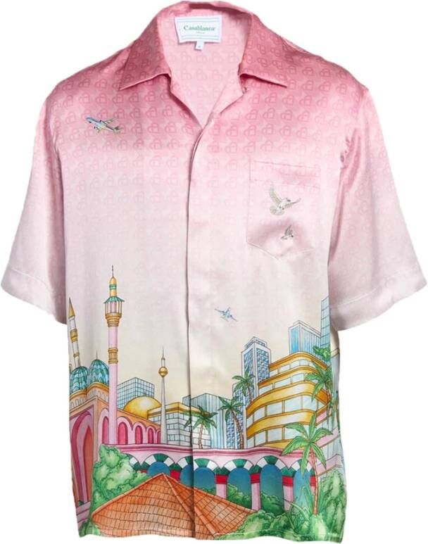 Casablanca Zijden Overhemd met Ochtend Stadsgezicht in Roze Pink Heren