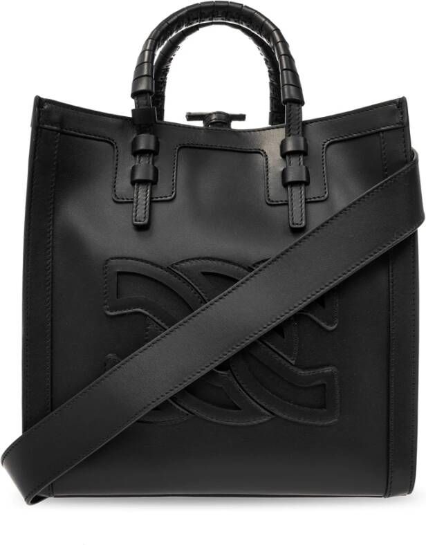 Casadei Zwarte Leren Tote Tas Black Dames