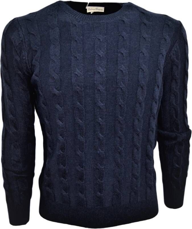 Cashmere Company Cross Stitch Wool Sweater Blauw Heren