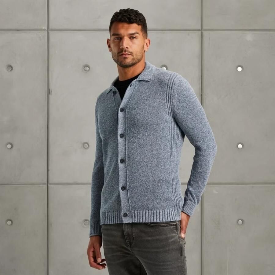 Cast Iron gebreid vest blauw grof gebreid - Foto 2