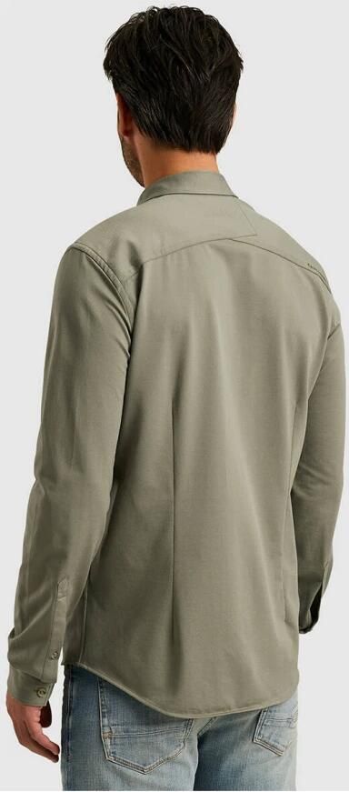 CAST IRON Heren Overhemden Long Sleeve Shirt Twill Jersey 2 Tone Groen - Foto 5