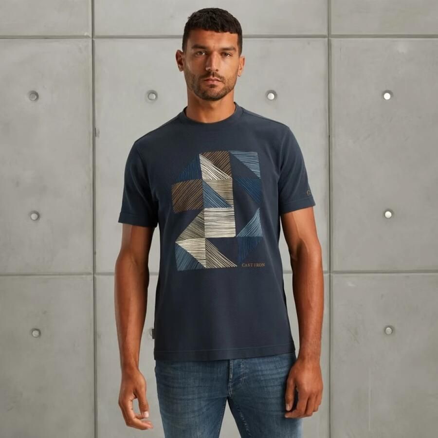 Cast Iron Moderne Kleurblok Tee Regular Fit Blue Heren - Foto 6
